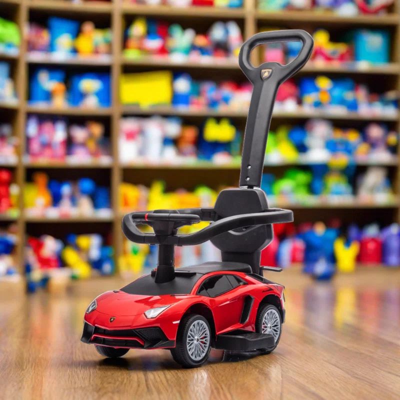 Red Lamborghini 3-in-1 Kids Push Ride-On Toy Car with LED Lights