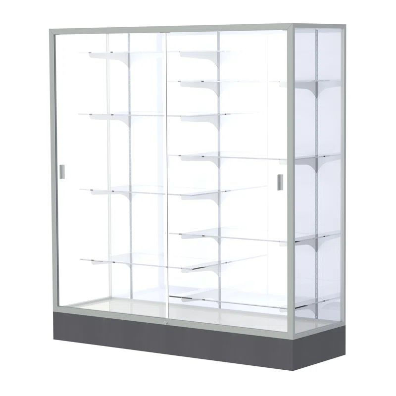 Large Satin Aluminum Frame Floor Display Case with Adjustable Shelves