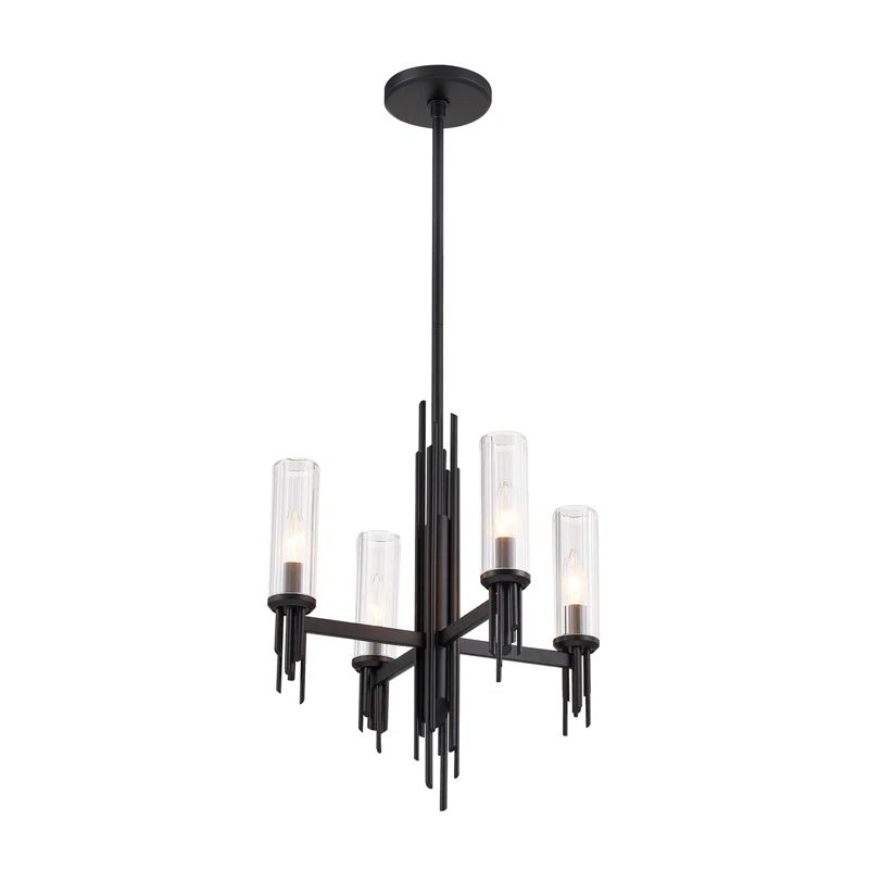 Matte Black and Crystal 4-Light Linear Chandelier