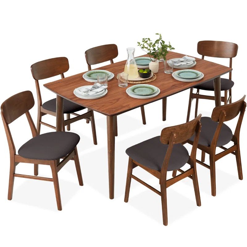 Mid-Century Modern Walnut Dining Set with Charcoal Upholstered Chairs