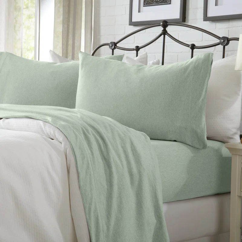 Twin Green Cotton Polyester Jersey Knit Sheet Set