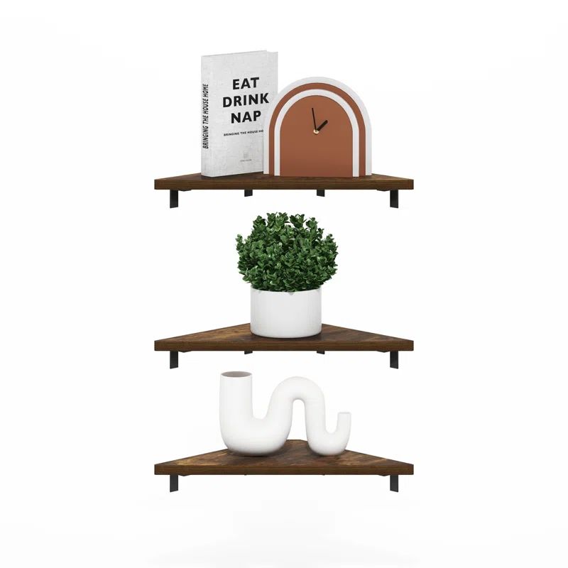 Amber Pine Triangle Corner Floating Shelves Set of 3