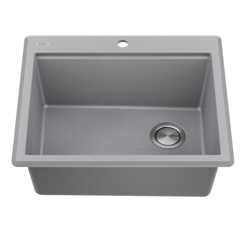 Metallic Gray 25" Granite Composite Drop-In Single Bowl Kitchen Sink
