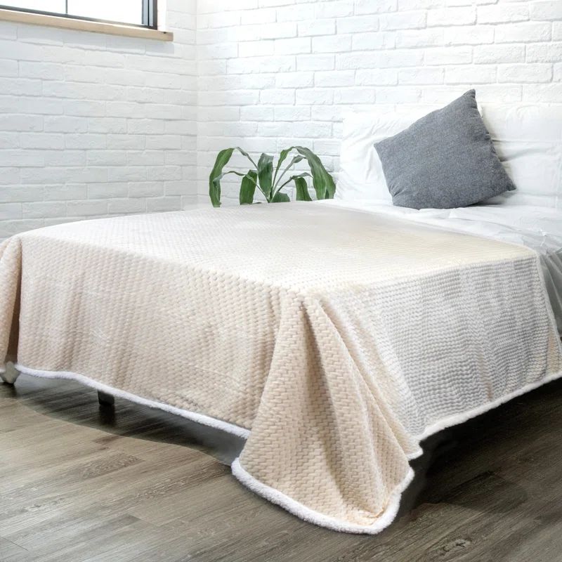 Cream Reversible Sherpa Fleece Throw Blanket, 50" x 60"