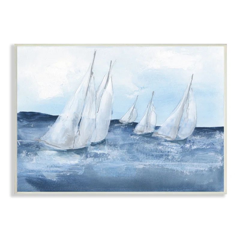 White and Blue Sailboats MDF Wood Wall Art, 15 x 10