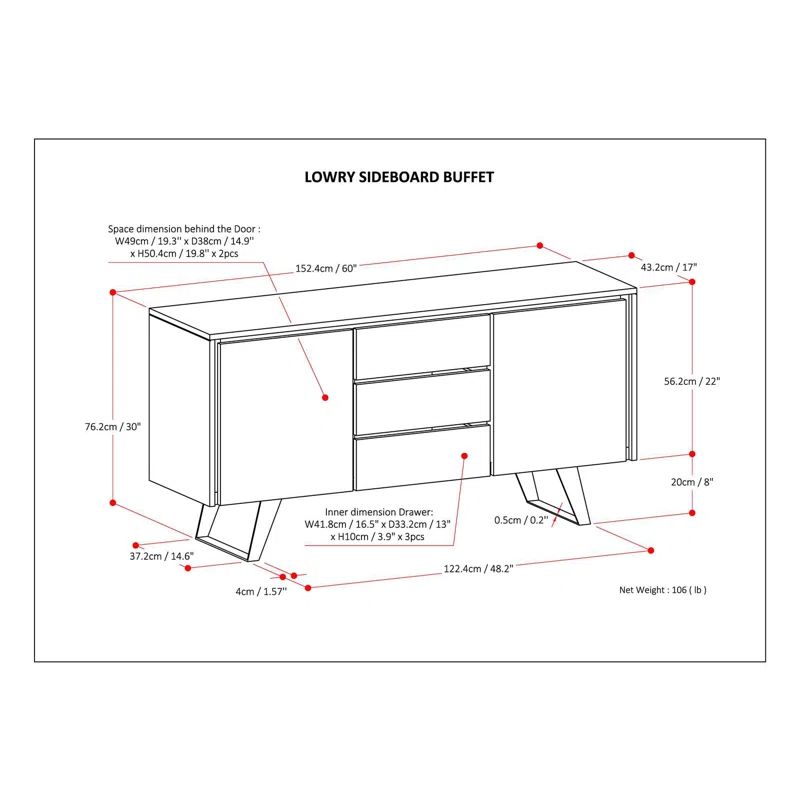 Lowry Solid Acacia Wood Sideboard Buffet in Rustic Natural Aged Brown