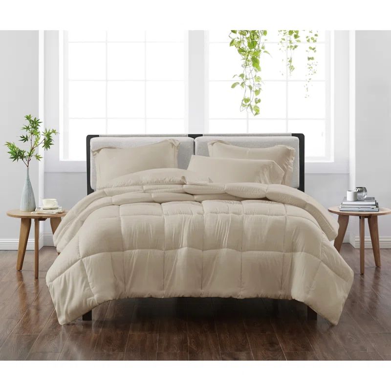 Full Khaki Down Alternative Microfiber Reversible Comforter Set
