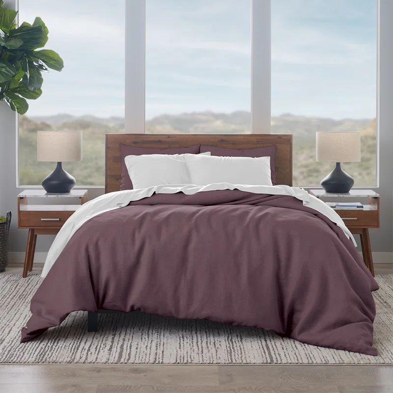 Plum Linen Cotton Full/Queen Duvet Cover Set