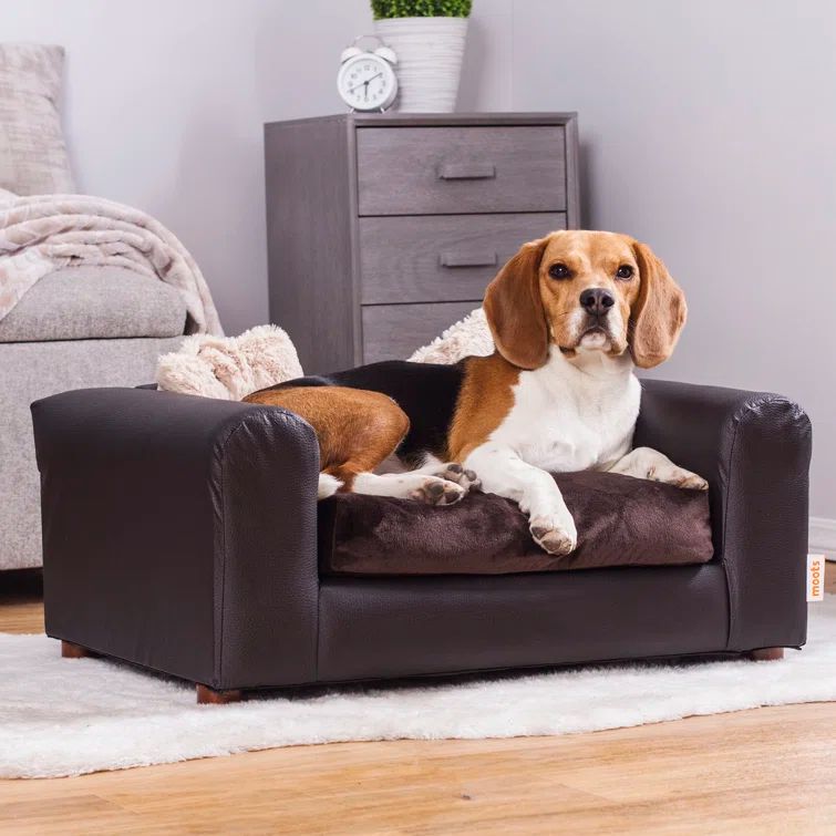 Medium Espresso Faux Leather Elevated Orthopedic Pet Sofa