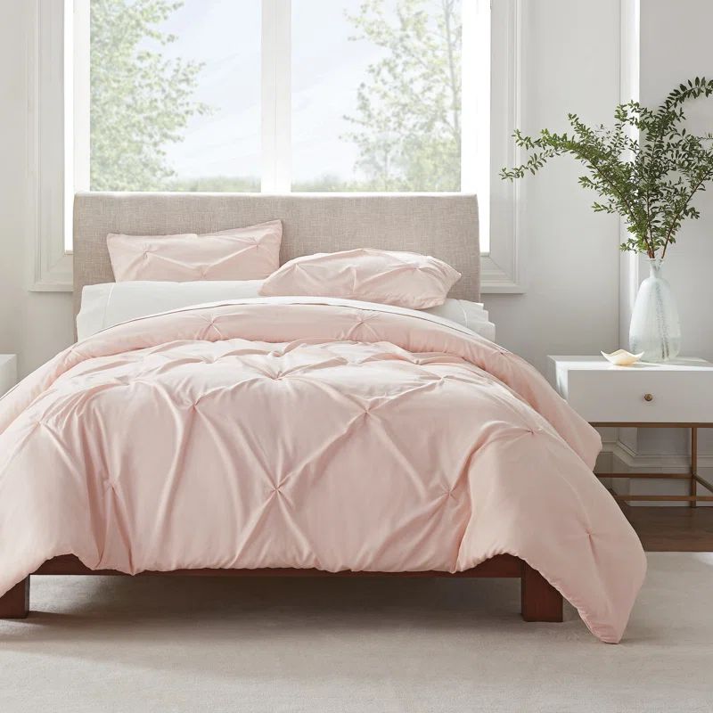 Blush Pink Pleated Fast-Drying Full/Queen Duvet Set