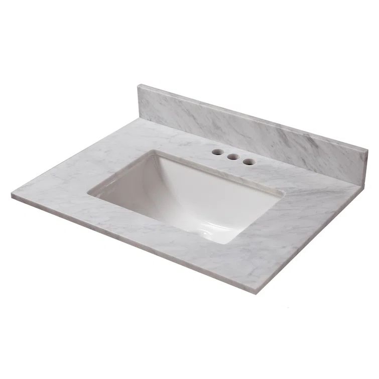 Carrara Marble 25'' Vanity Top with Undermount Sink and 3 Faucet Holes
