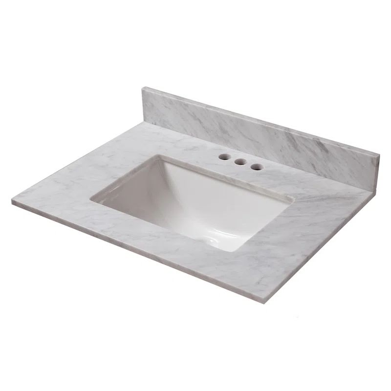 Carrara Marble 25'' Vanity Top with Undermount Sink and 3 Faucet Holes