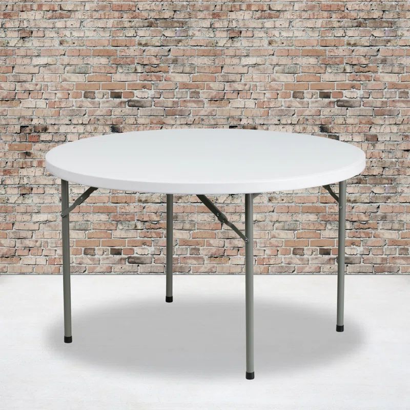 Granite White 4-Foot Round Plastic Folding Table with Gray Legs