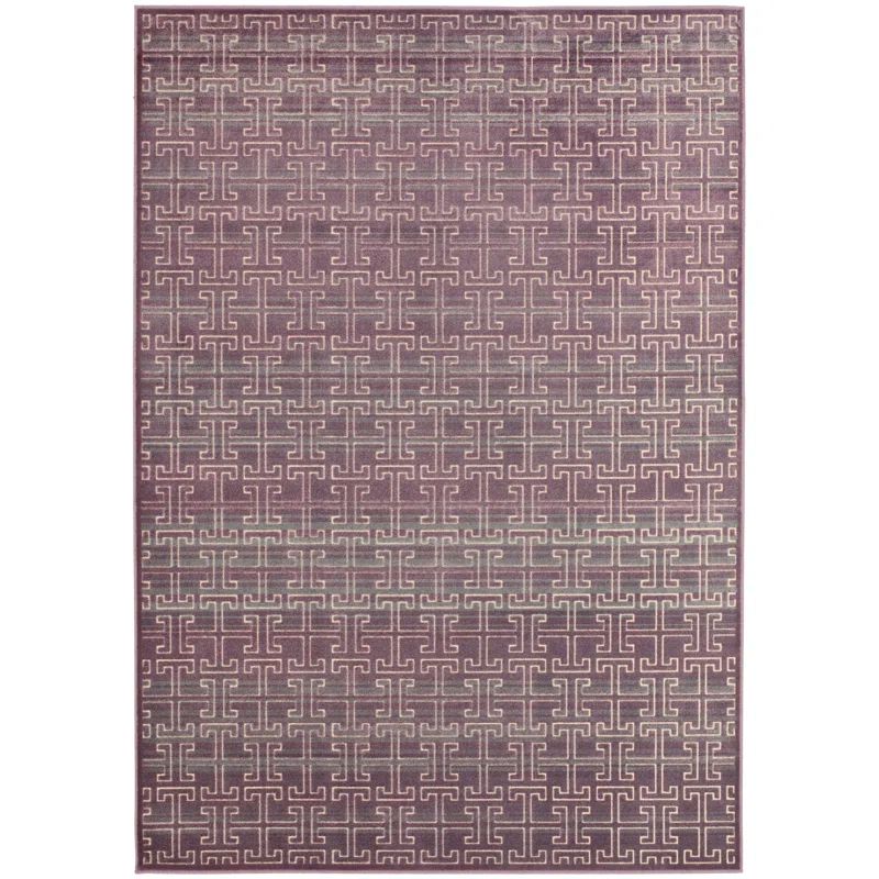 Mauve and Ivory Geometric Viscose Area Rug