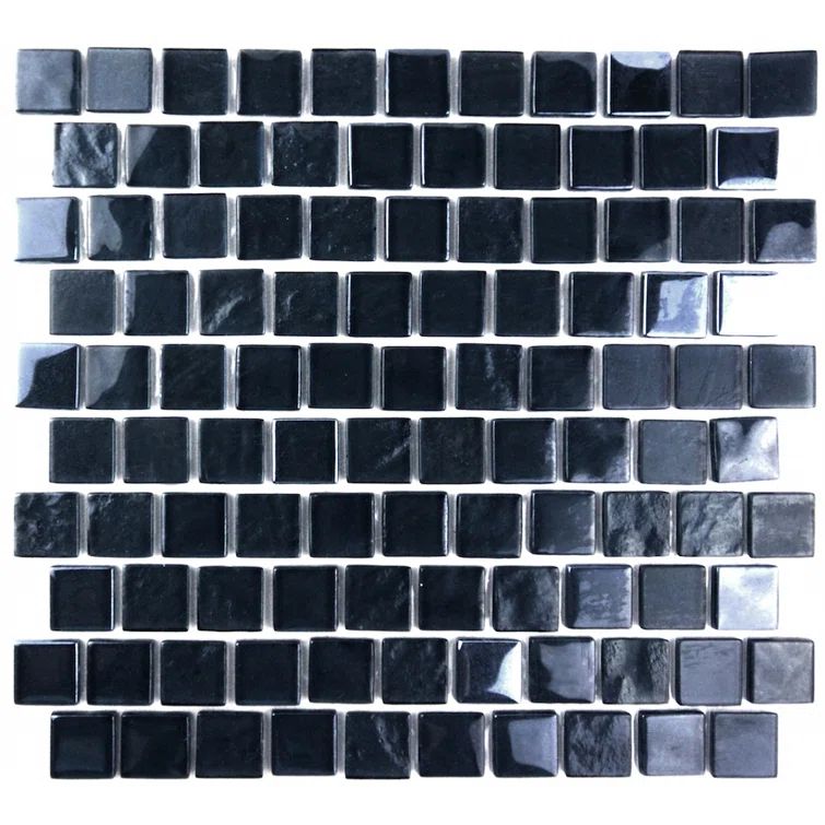 Landscape Black Glossy Glass Mosaic Tile for Kitchens and Bathrooms