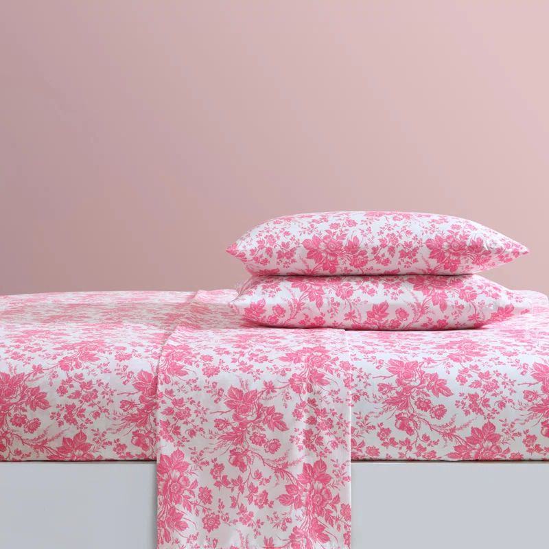 Queen Pink Floral Microfiber Sheet Set with Pillowcases
