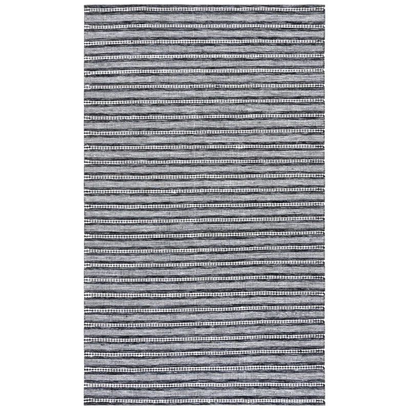 Black and Ivory 4' x 6' Handwoven Wool Stripe Rug