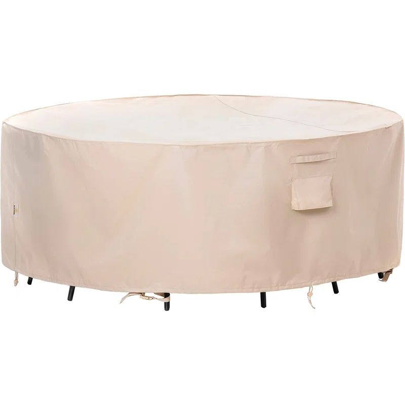 Beige Waterproof Outdoor Patio Round Table Cover, 96" Diameter