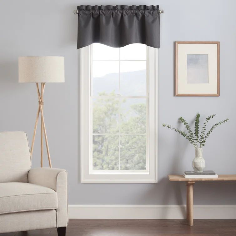 Charcoal Scalloped Blackout Rod Pocket Valance, 42" x 18"