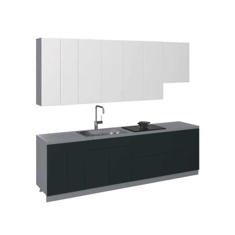 White Gloss Acrylic Modern Kitchen Base Set, 9.5ft Wide