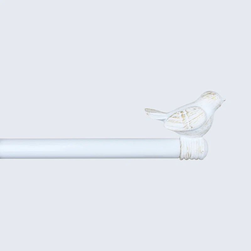 Adjustable Gilded White Steel Curtain Rod with Bird Finials