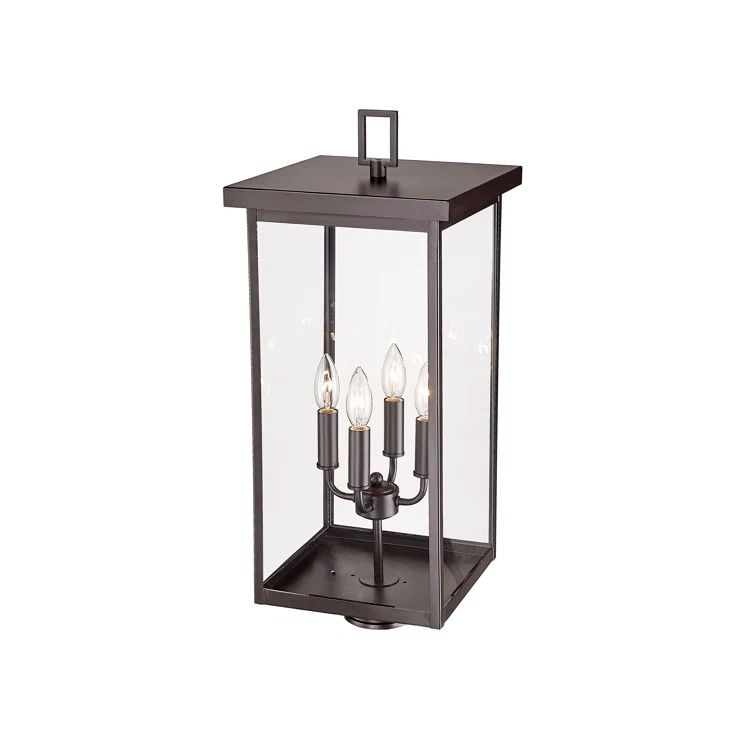 Powder Coated Bronze Outdoor Steel Post Lantern with Clear Glass Shade