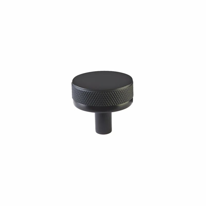Flat Black Round Knurled Cabinet Knob with Mounting Hardware