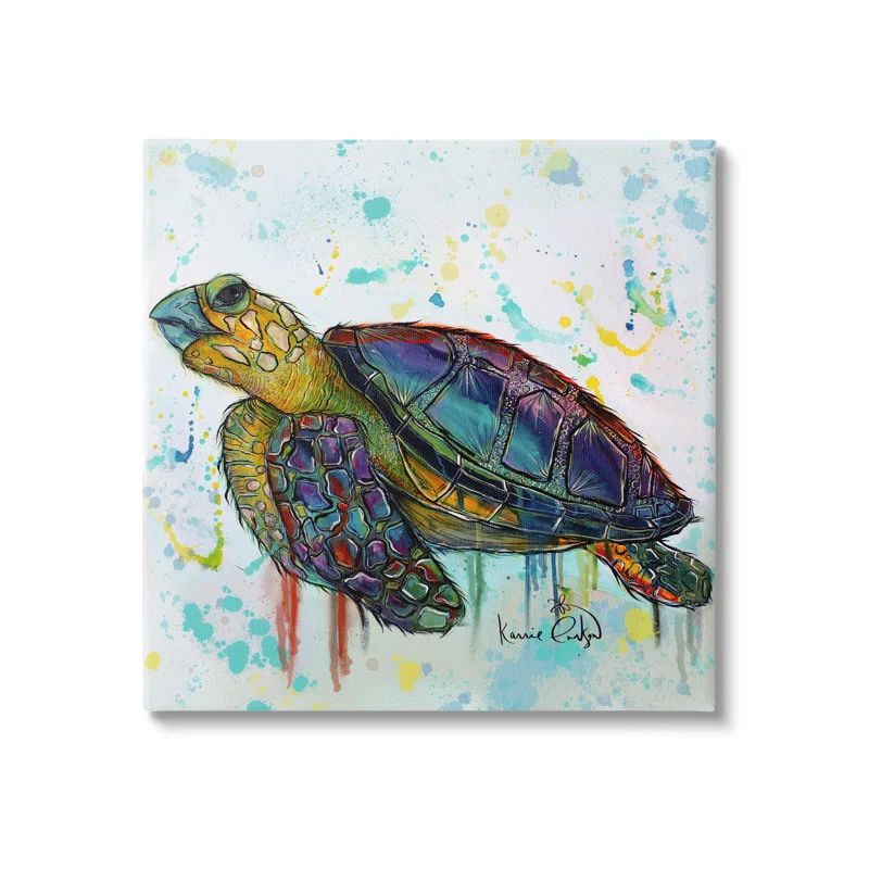 Colorful Sea Turtle Canvas Art in Urban Street Style, 24" x 24"