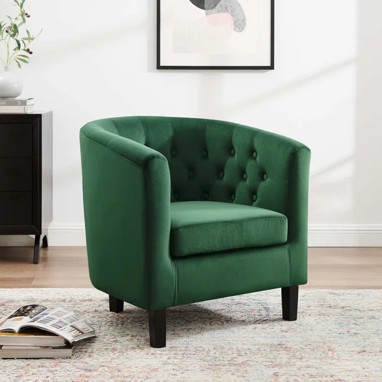 Azure Velvet Barrel Armchair with Manufactured Wood Frame