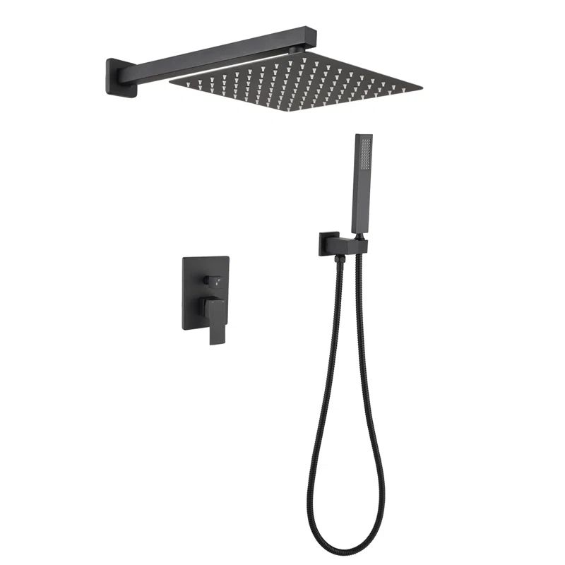 Matte Black Dual Square Rain Shower System with Handheld
