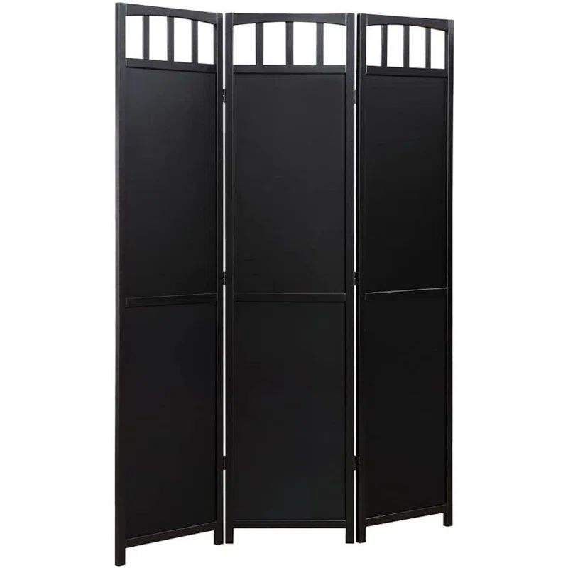 Black Solid Wood 3-Panel Folding Room Divider
