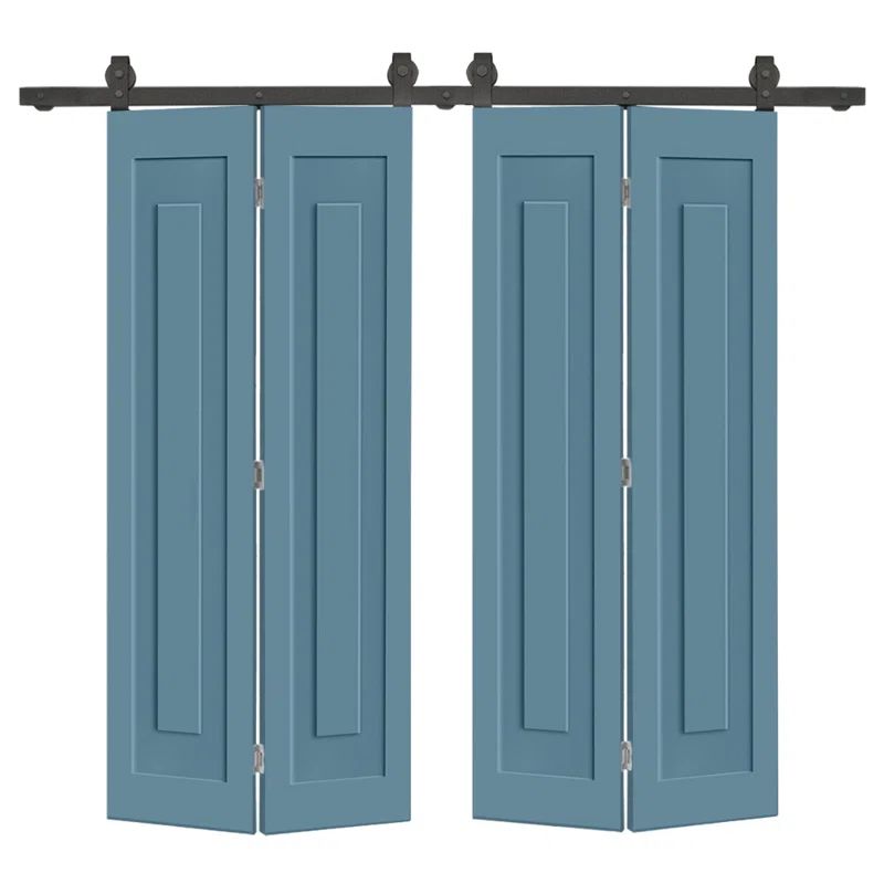 Dignity Blue Painted Composite Double Bi-Fold Door with Sliding Barn Hardware Kit