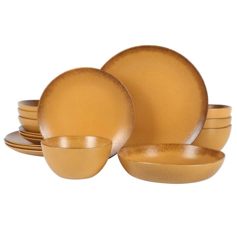 Tumeric Yellow Ceramic Stoneware Dinnerware Set, Service for 4