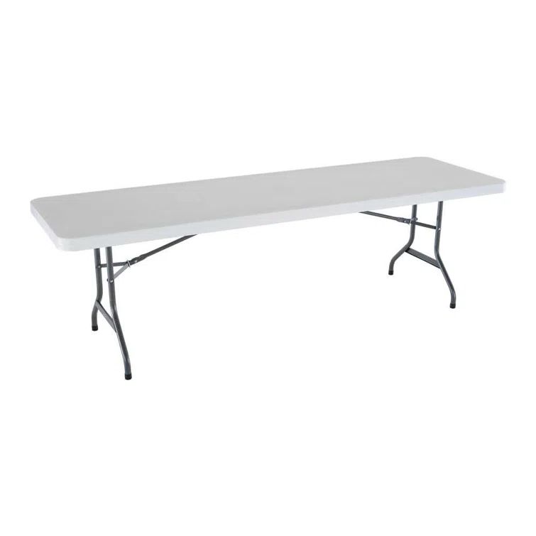 8 ft. White Granite Plastic Top Folding Banquet Table with Metal Frame