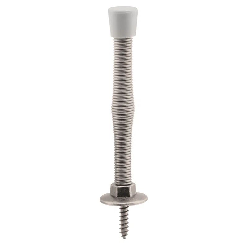 Satin Nickel Baseboard Mount Spring Steel Door Stop, 5 Pack