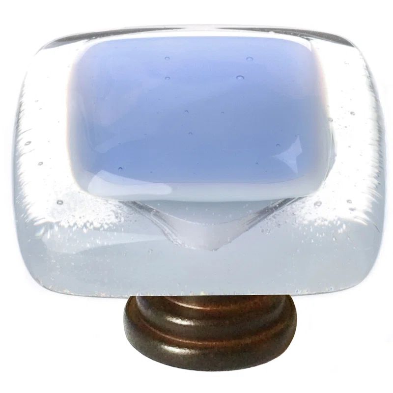 Sky Blue Glass Square Knob with Oil Rubbed Bronze Base