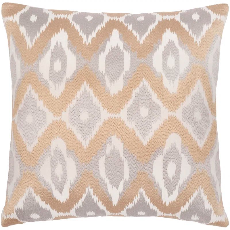 Ivory and Tan Embroidered Cotton Throw Pillow for Kids