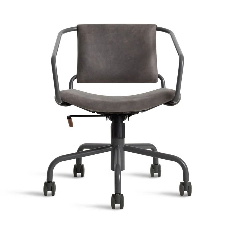 Slate Leather Swivel Task Chair with Steel Frame