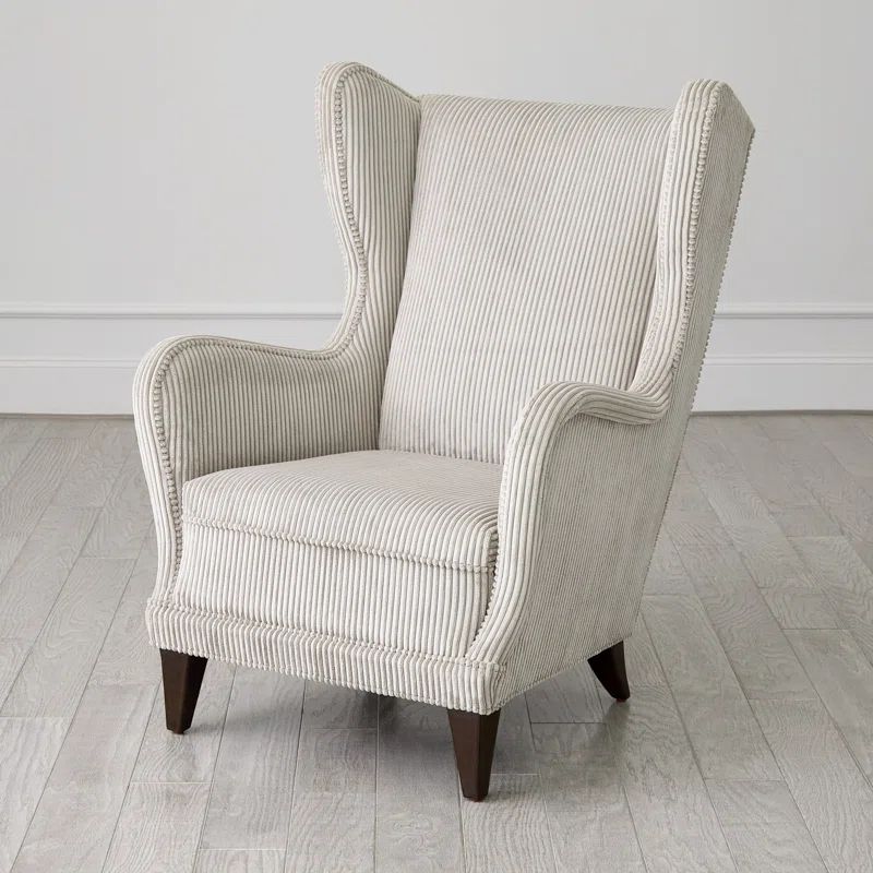 Smoke Grey Corduroy Upholstered Wingback Chair