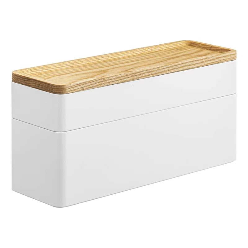 White and Natural Wood Stacking Jewelry Box with Adjustable Dividers