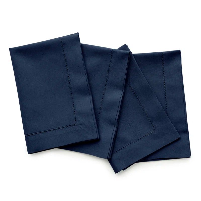 Navy Cotton Linen Hemstitch Dinner Napkins Set of 4