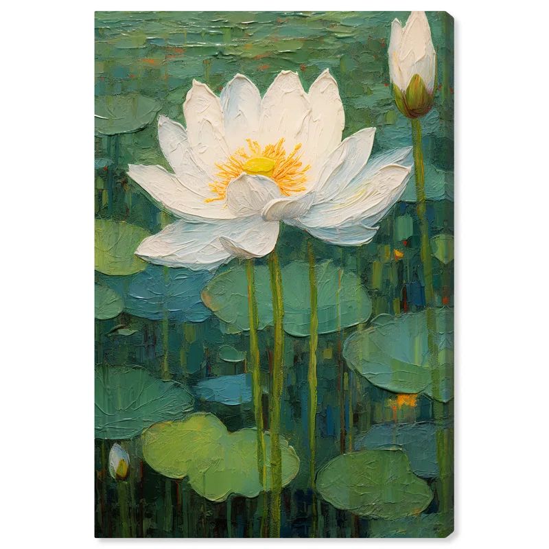 White and Green Waterlily Canvas Art, 16" x 24"