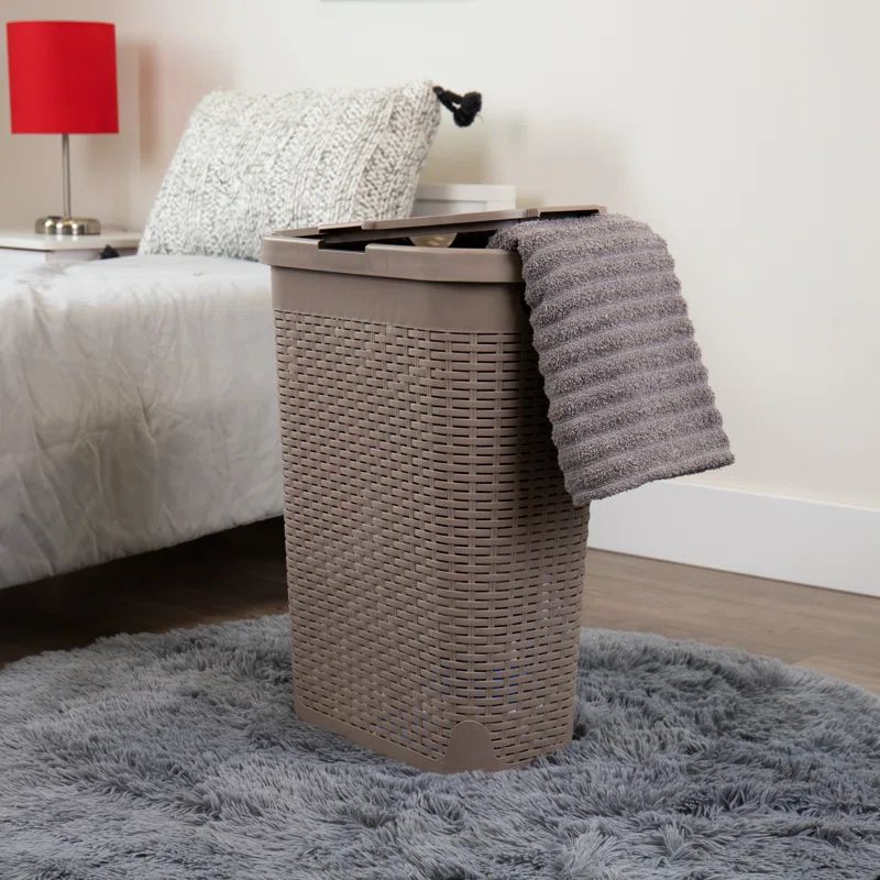 Taupe Greige Wicker Rectangular Laundry Hamper with Lid
