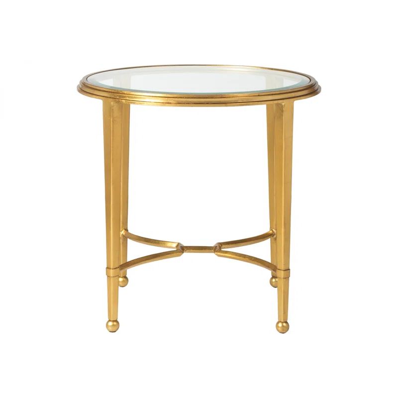 Elegant Transitional 26" Gold Leaf Round Glass End Table