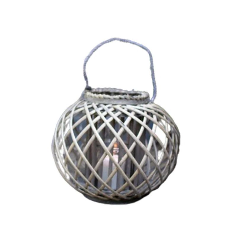 Small Grey Willow and Glass Hanging Candle Lantern