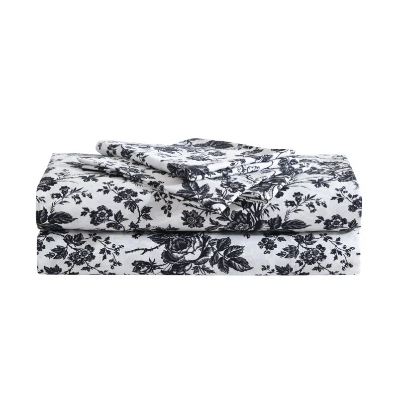 Full Black and White Floral Microfiber Sheet Set