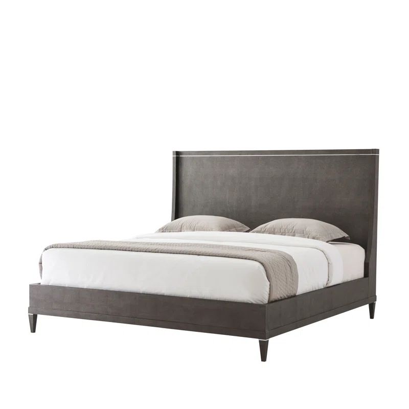Gray Upholstered King Platform Bed with Metal Frame and Headboard