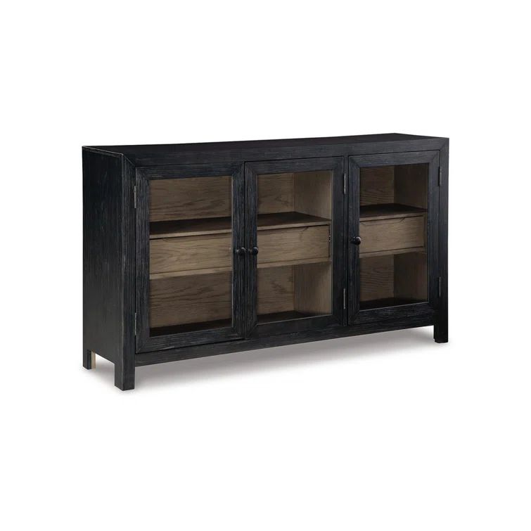 Black and Gray 3-Door Wood Accent Cabinet with Adjustable Shelving