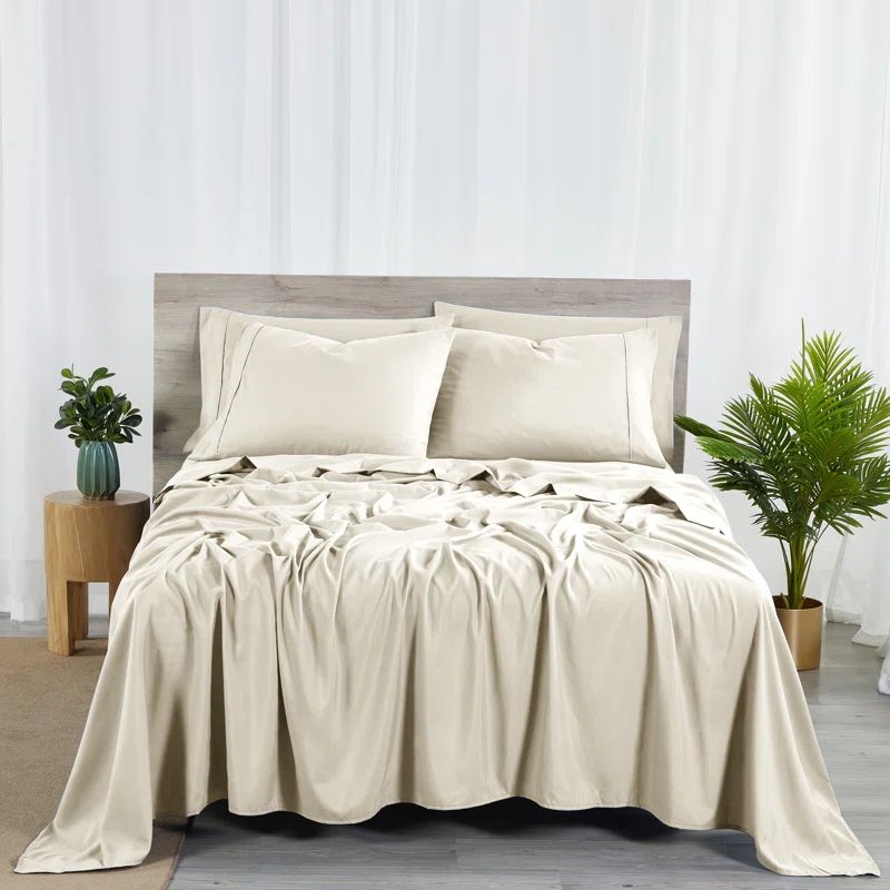 Cream Organic Cotton Bamboo Twin XL Percale Sheet Set