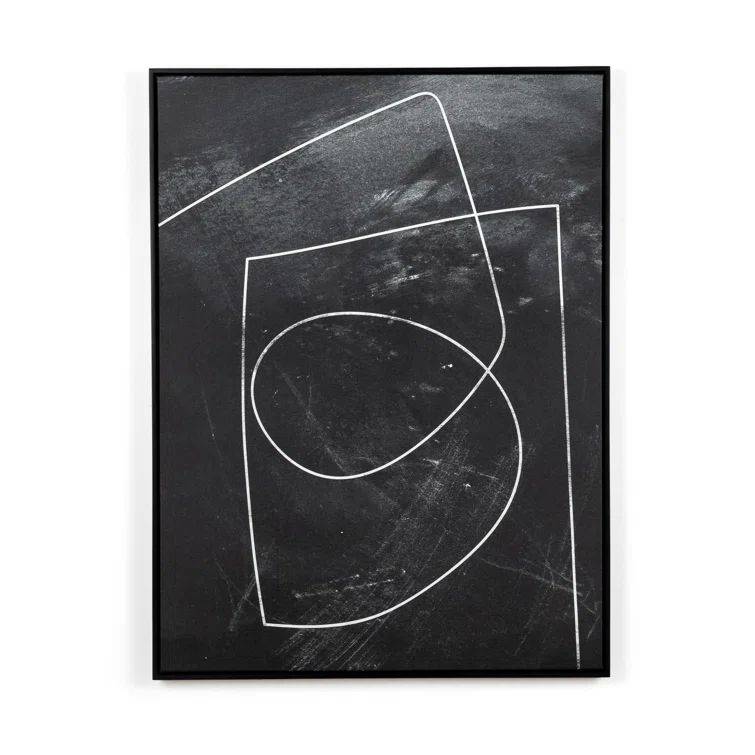 Large Black and White Abstract Canvas Art with Maple Frame